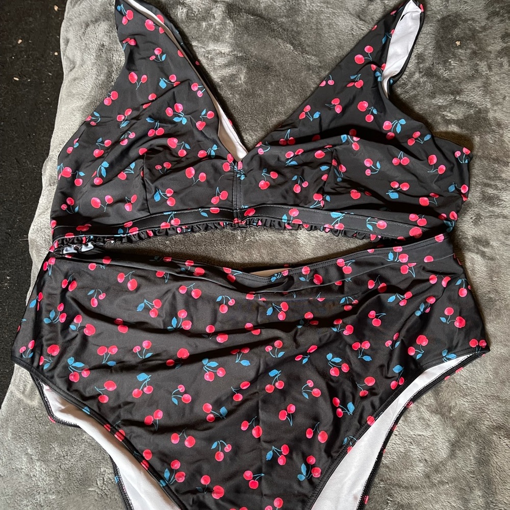 ASOS Curve Frill Bikini Cherry High Waist Swimsuit